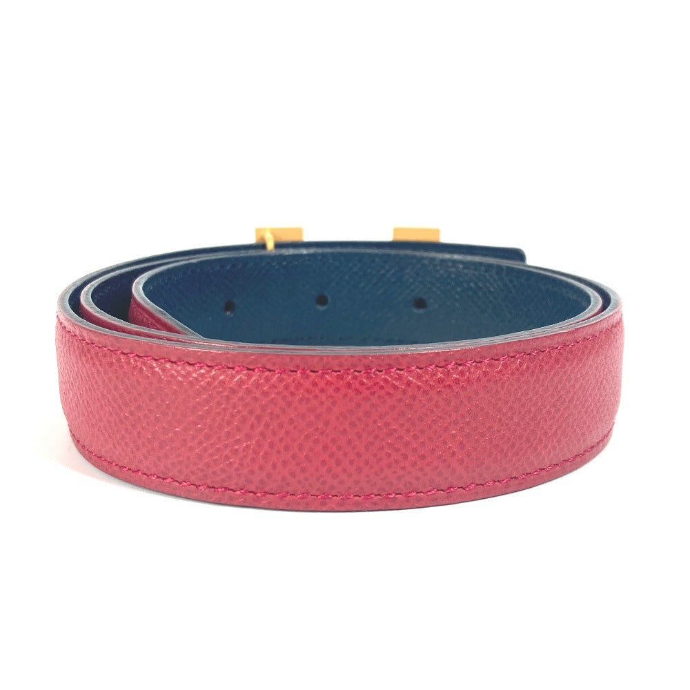 HERMES H Belt Constance Mini Thin Belt with Buckle, Women's Leather Pants Belt, Red and Navy