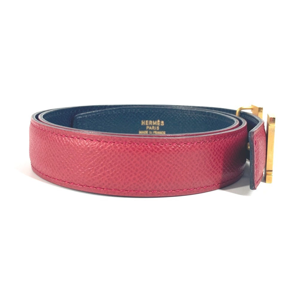 HERMES H Belt Constance Mini Thin Belt with Buckle, Women's Leather Pants Belt, Red and Navy