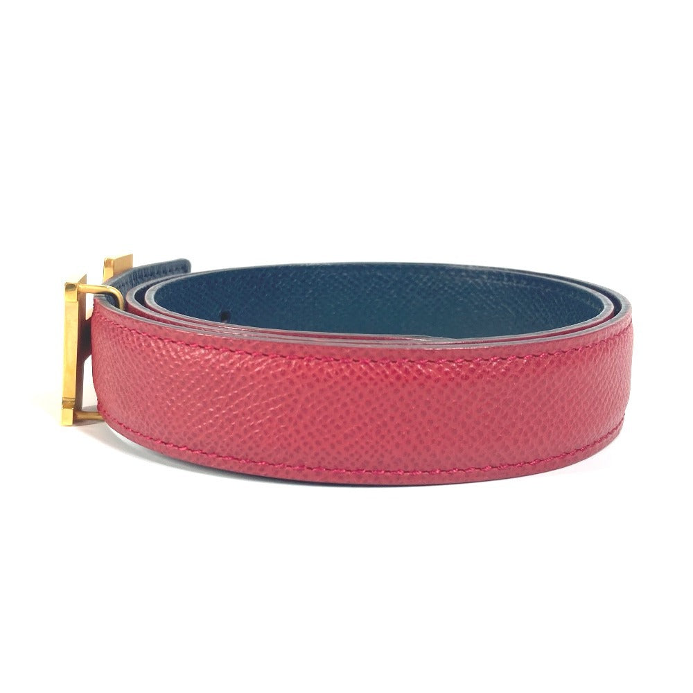 HERMES H Belt Constance Mini Thin Belt with Buckle, Women's Leather Pants Belt, Red and Navy