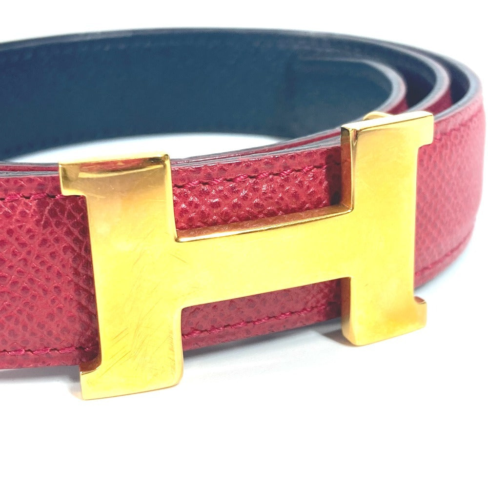 HERMES H Belt Constance Mini Thin Belt with Buckle, Women's Leather Pants Belt, Red and Navy
