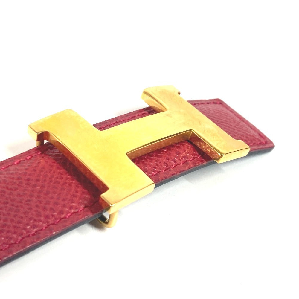 HERMES H Belt Constance Mini Thin Belt with Buckle, Women's Leather Pants Belt, Red and Navy