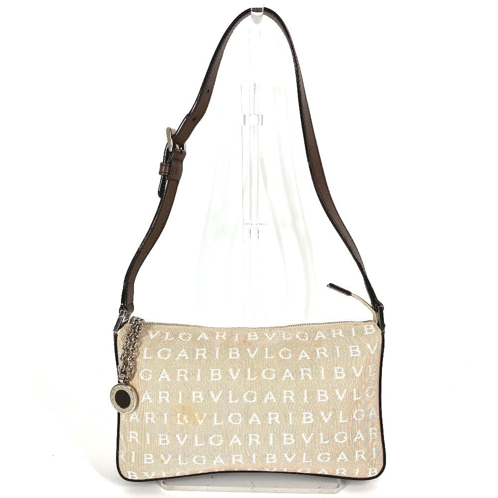 BVLGARI Logomania Logo Shoulder Bag in Leather/Canvas, Unisex, Beige