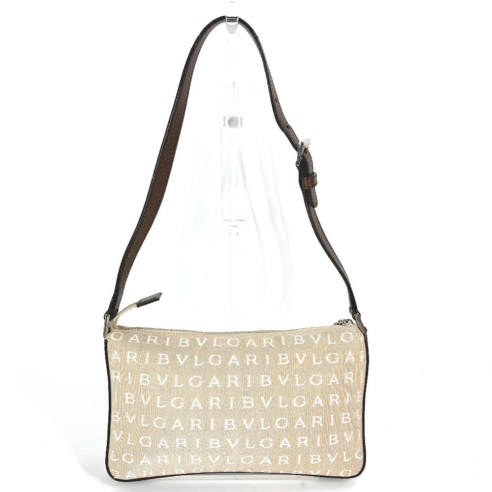 BVLGARI Logomania Logo Shoulder Bag in Leather/Canvas, Unisex, Beige