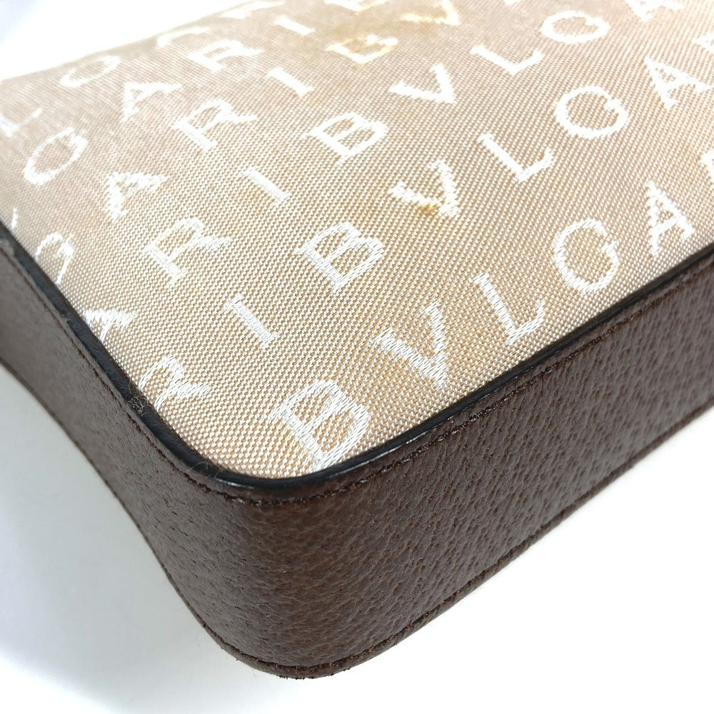 BVLGARI Logomania Logo Shoulder Bag in Leather/Canvas, Unisex, Beige