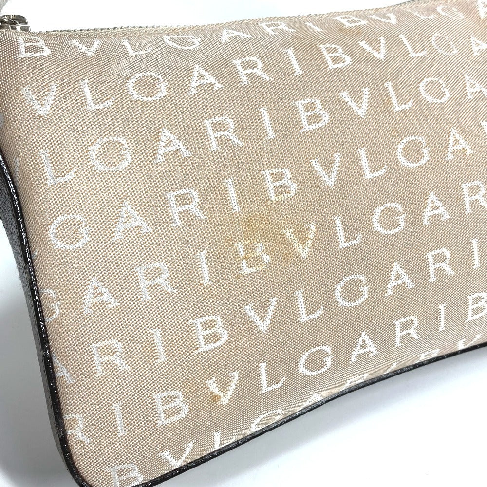 BVLGARI Logomania Logo Shoulder Bag in Leather/Canvas, Unisex, Beige