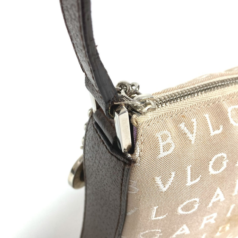 BVLGARI Logomania Logo Shoulder Bag in Leather/Canvas, Unisex, Beige