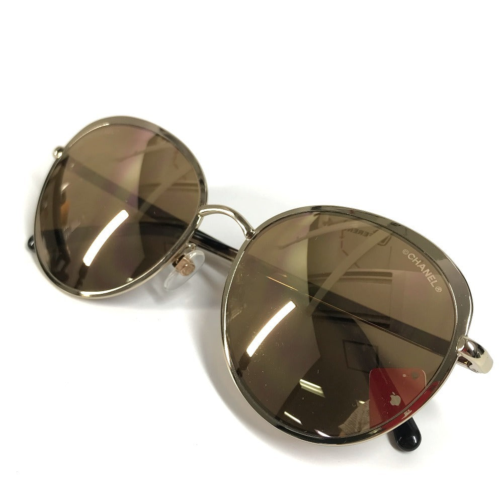 CHANEL 4206 Mirror Lens CC Logo Coco Mark Eyeglasses Eyewear Sunglasses Metal Women's Gold