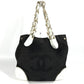 CHANEL CC ココマーク バイカラー 肩掛け トートバッグ Wチェーンバッグ ショルダーバッグ レザー/キャンバス レディース ブラック