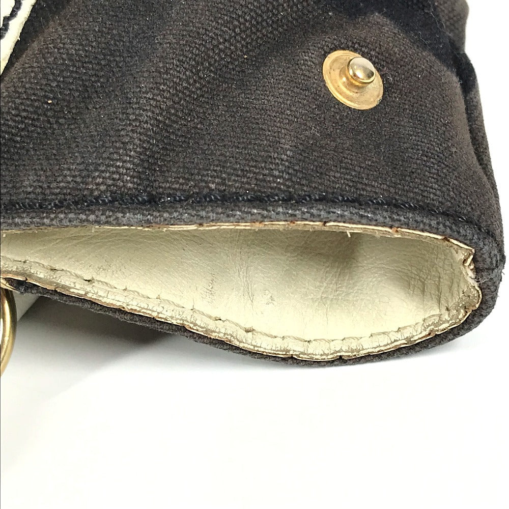 CHANEL CC ココマーク バイカラー 肩掛け トートバッグ Wチェーンバッグ ショルダーバッグ レザー/キャンバス レディース ブラック