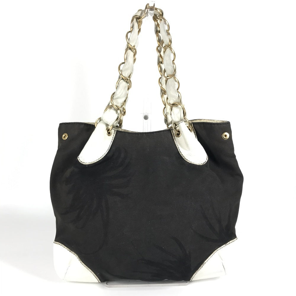 CHANEL CC ココマーク バイカラー 肩掛け トートバッグ Wチェーンバッグ ショルダーバッグ レザー/キャンバス レディース ブラック