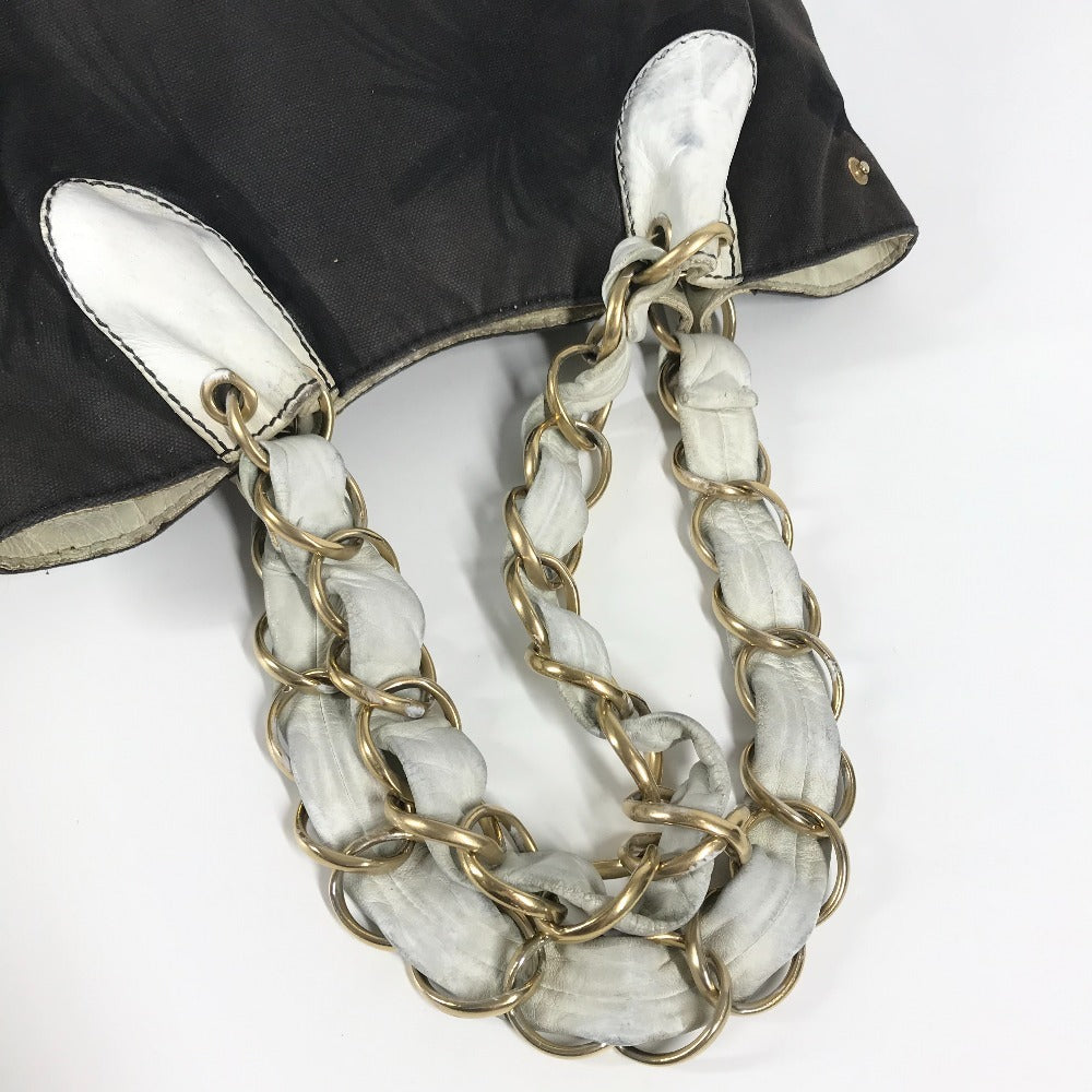 CHANEL CC ココマーク バイカラー 肩掛け トートバッグ Wチェーンバッグ ショルダーバッグ レザー/キャンバス レディース ブラック