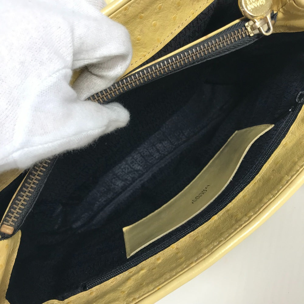 VERSACE ヴィンテージ サンバースト ロゴ カバン トートバッグ 肩掛け ショルダーバッグ 型押しレザー レディース イエロー