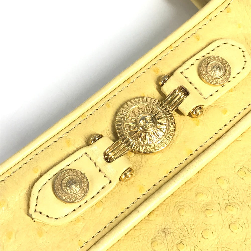 VERSACE ヴィンテージ サンバースト ロゴ カバン トートバッグ 肩掛け ショルダーバッグ 型押しレザー レディース イエロー
