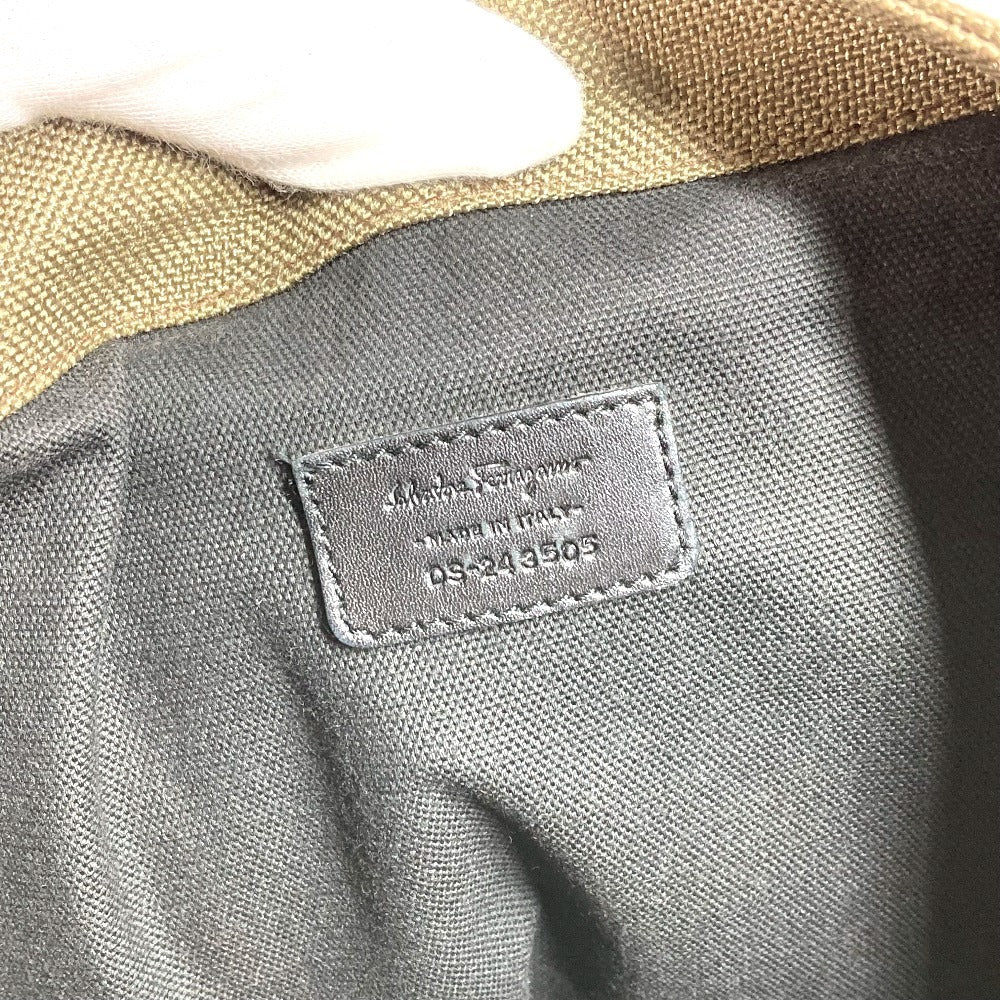 Salvatore Ferragamo 縦型トート ロゴ カバン トートバッグ ビジネスバッグ ショルダーバッグ レザー/キャンバス ユニセックス カーキ
