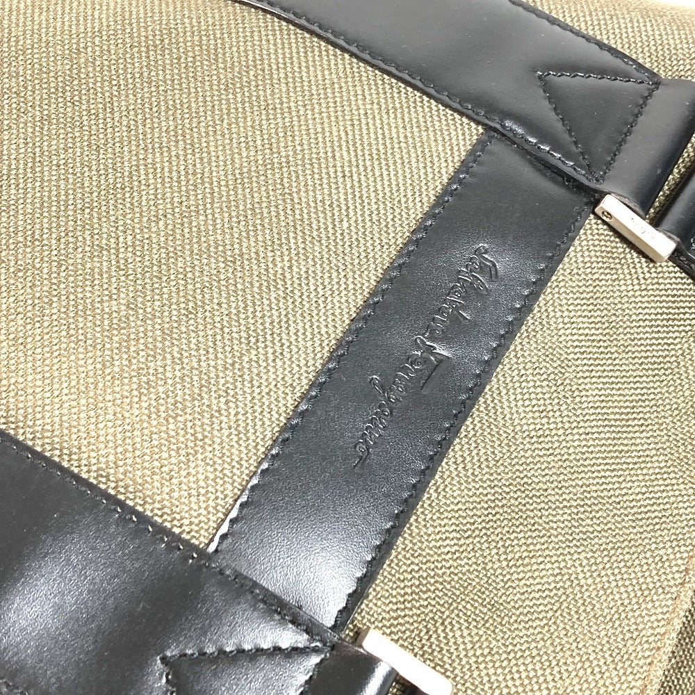 Salvatore Ferragamo 縦型トート ロゴ カバン トートバッグ ビジネスバッグ ショルダーバッグ レザー/キャンバス ユニセックス カーキ