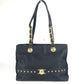 VERSACE Vintage Logo Sunburst Tote Bag with Chain Strap, Shoulder Bag, Nylon/Leather, Unisex, Black