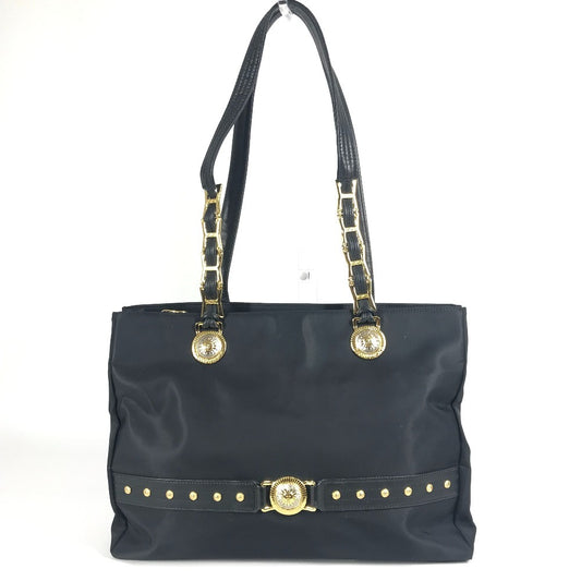 VERSACE ヴィンテージ ロゴ サンバースト カバン トートバッグ チェーン 肩掛け ショルダーバッグ ナイロン/レザー ユニセックス ブラック