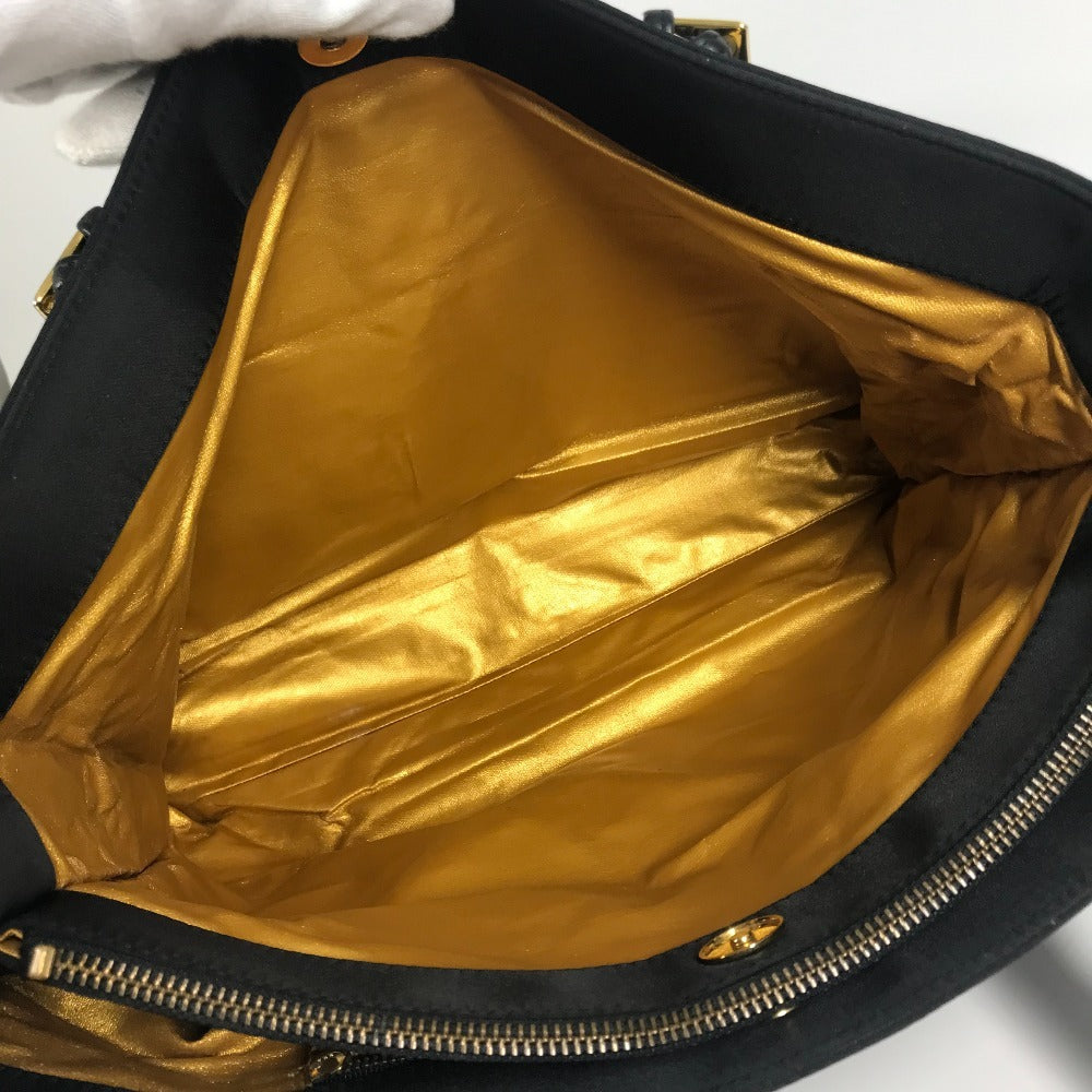 VERSACE Vintage Logo Sunburst Tote Bag with Chain Strap, Shoulder Bag, Nylon/Leather, Unisex, Black