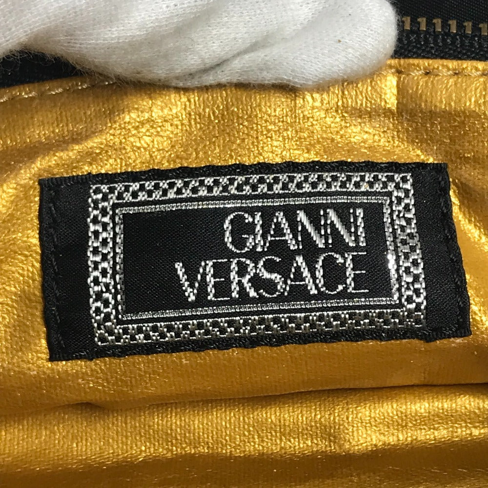 VERSACE Vintage Logo Sunburst Tote Bag with Chain Strap, Shoulder Bag, Nylon/Leather, Unisex, Black