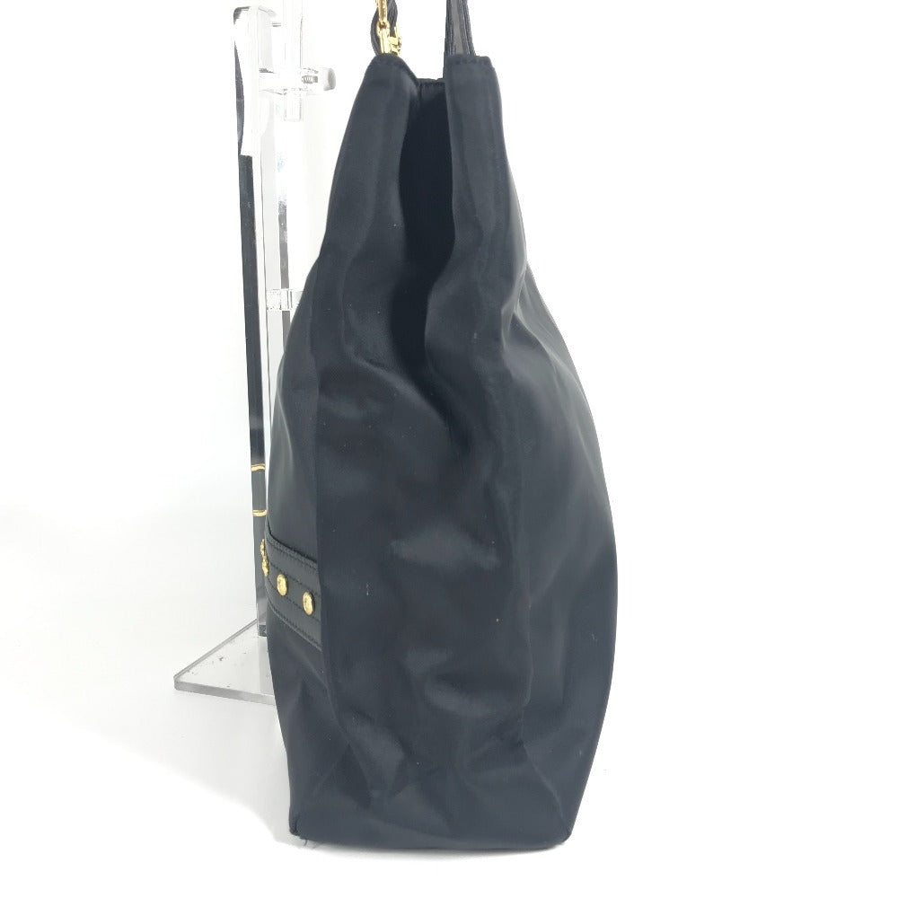 VERSACE Vintage Logo Sunburst Tote Bag with Chain Strap, Shoulder Bag, Nylon/Leather, Unisex, Black