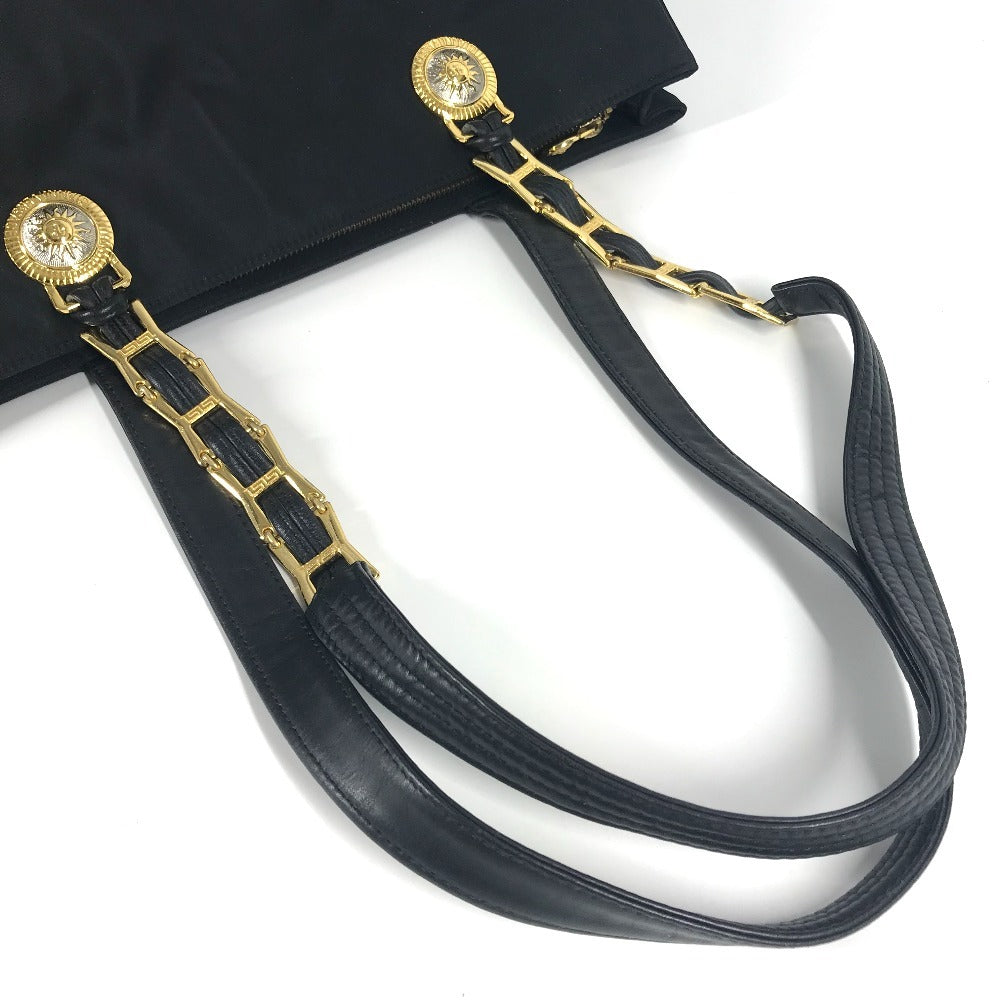 VERSACE Vintage Logo Sunburst Tote Bag with Chain Strap, Shoulder Bag, Nylon/Leather, Unisex, Black