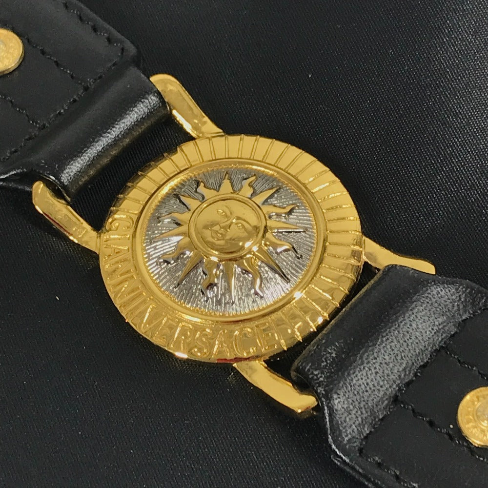 VERSACE Vintage Logo Sunburst Tote Bag with Chain Strap, Shoulder Bag, Nylon/Leather, Unisex, Black
