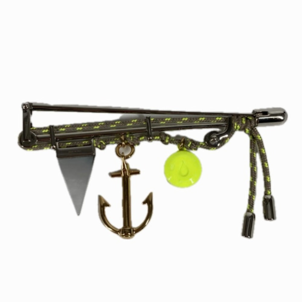 LOUIS VUITTON Rope LV Logo Pin Brooch, Metal, Unisex, Silver