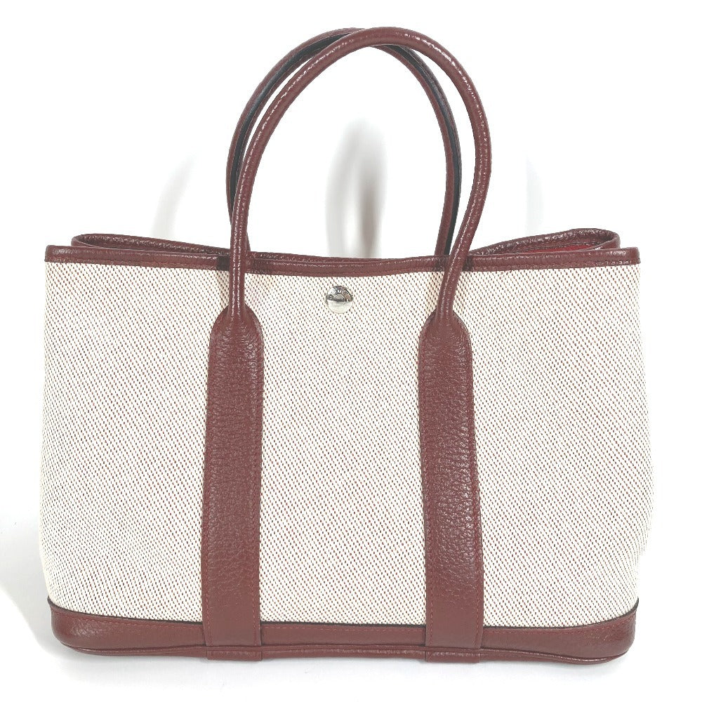 HERMES Garden Party TPM Tote Bag/Handbag in Toile H, Wine Red, for Women