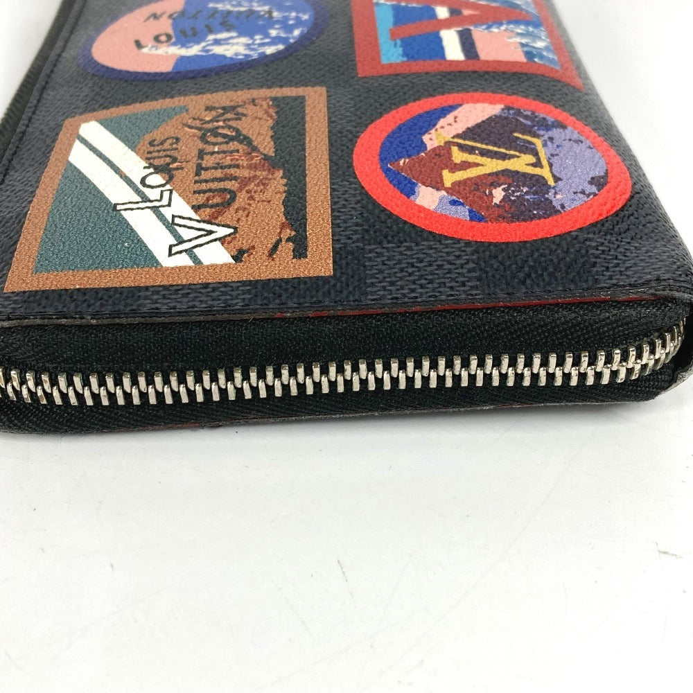 LOUIS VUITTON N60153 Damier Graphite Canvas Zippy Organizer NM Long Wallet with LV Alps Patch, Round Zipper, Unisex, Black