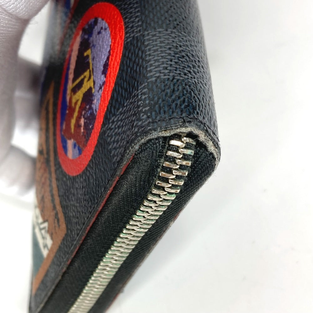 LOUIS VUITTON N60153 Damier Graphite Canvas Zippy Organizer NM Long Wallet with LV Alps Patch, Round Zipper, Unisex, Black