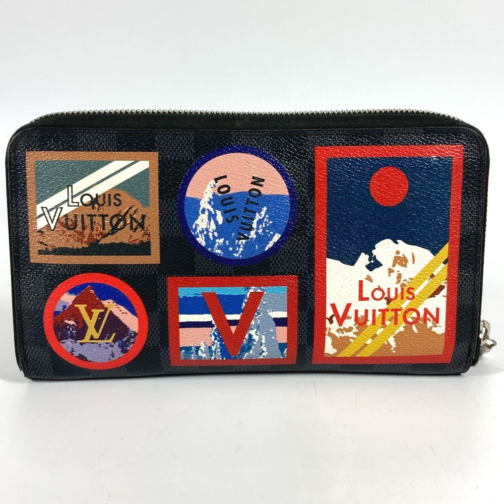 LOUIS VUITTON N60153 Damier Graphite Canvas Zippy Organizer NM Long Wallet with LV Alps Patch, Round Zipper, Unisex, Black