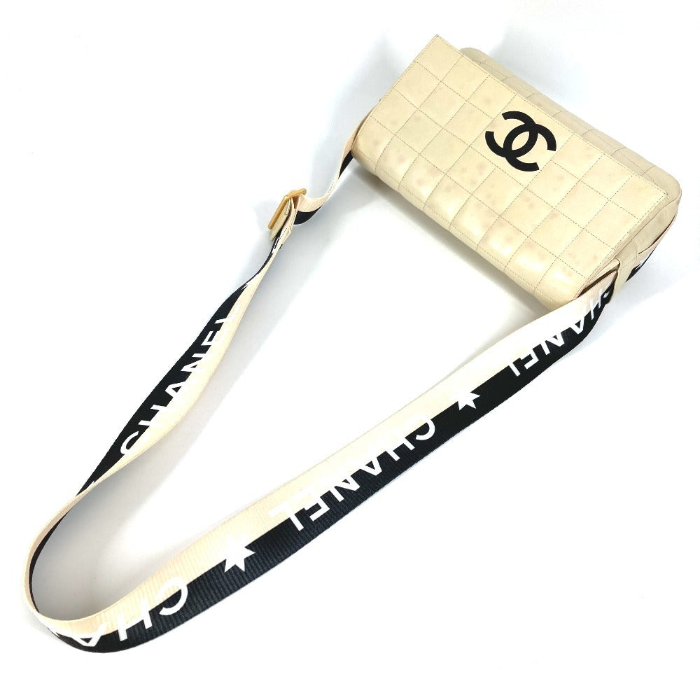 CHANEL CC ココマーク チョコバー バイカラー 斜め掛け カバン フラップ ポシェット ショルダーバッグ レザー レディース ホワイト