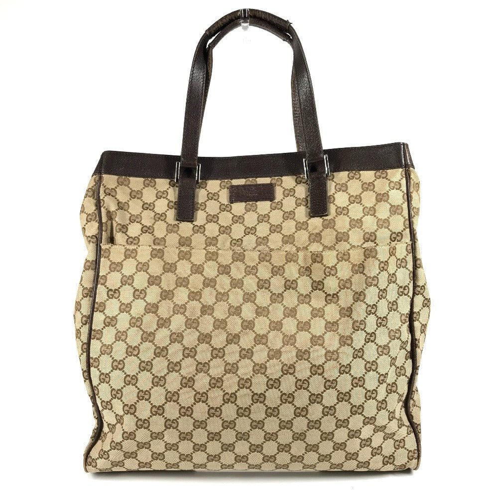 GUCCI 152601 GG Logo Vertical Tote Bag, Shoulder Bag, GG Canvas/Leather, Unisex, Beige