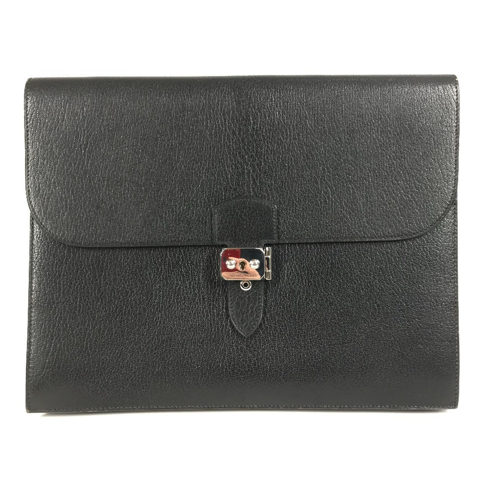 HERMES Sac A Depeche Pouch, Clutch Bag, Leather, Unisex, Black