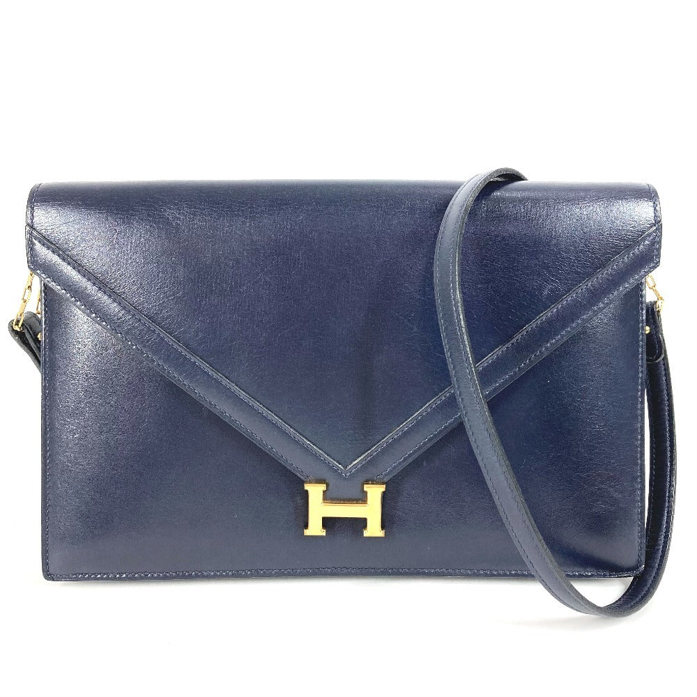 HERMES H金具 ロゴ ヴィンテージ フラップ リディ カバン バッグ 2WAYバッグ クラッチバッグ ショルダーバッグ ボックスカーフ レディース ネイビー