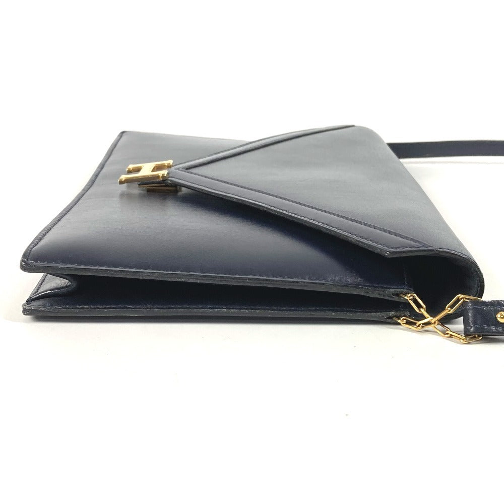 HERMES H金具 ロゴ ヴィンテージ フラップ リディ カバン バッグ 2WAYバッグ クラッチバッグ ショルダーバッグ ボックスカーフ レディース ネイビー