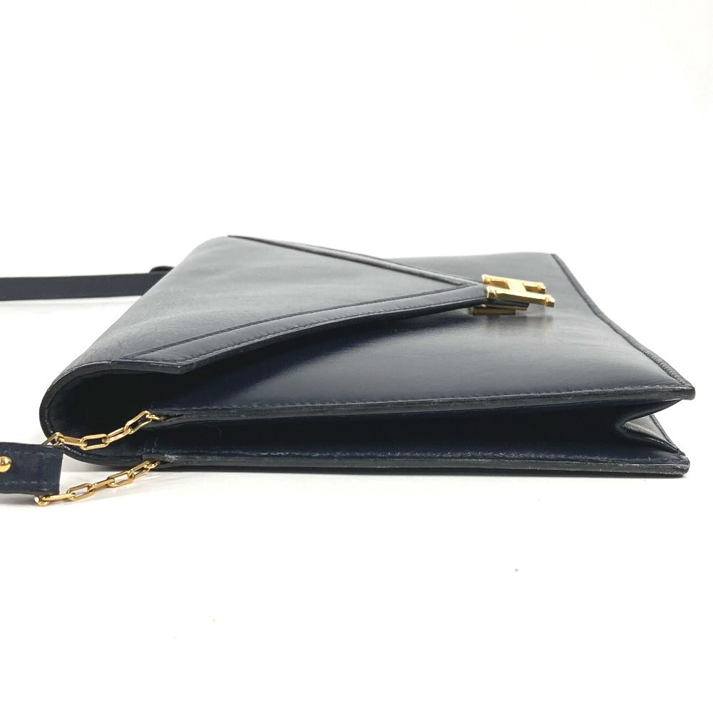 HERMES H金具 ロゴ ヴィンテージ フラップ リディ カバン バッグ 2WAYバッグ クラッチバッグ ショルダーバッグ ボックスカーフ レディース ネイビー