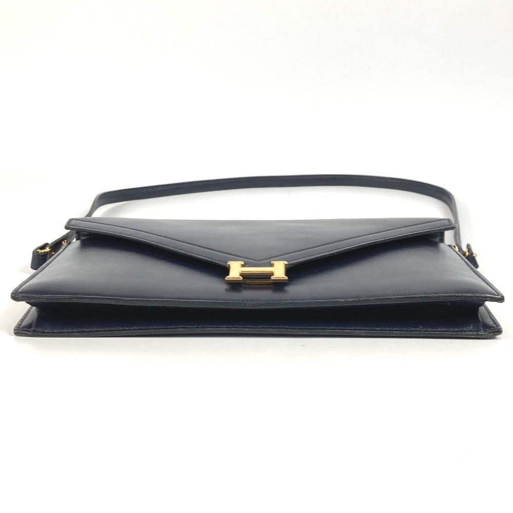 HERMES H金具 ロゴ ヴィンテージ フラップ リディ カバン バッグ 2WAYバッグ クラッチバッグ ショルダーバッグ ボックスカーフ レディース ネイビー