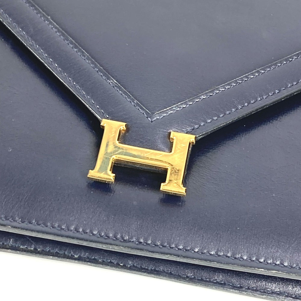 HERMES H金具 ロゴ ヴィンテージ フラップ リディ カバン バッグ 2WAYバッグ クラッチバッグ ショルダーバッグ ボックスカーフ レディース ネイビー