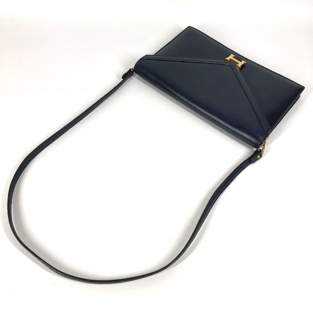 HERMES H金具 ロゴ ヴィンテージ フラップ リディ カバン バッグ 2WAYバッグ クラッチバッグ ショルダーバッグ ボックスカーフ レディース ネイビー