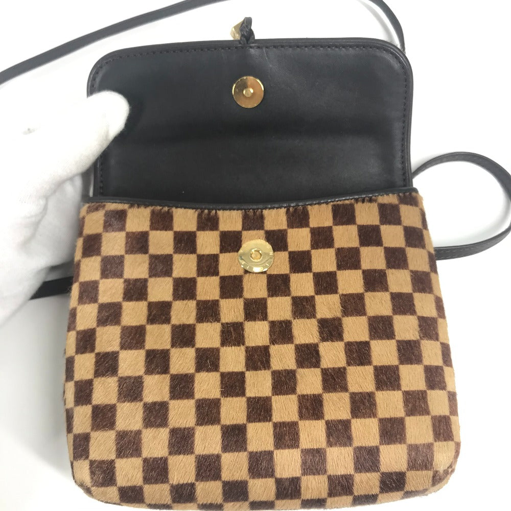 LOUIS VUITTON M92130 Damier Sauvage Gazelle Shoulder Bag, Crossbody Pochette, Flap, Pony/Leather, Brown Ebene Leather, Women's