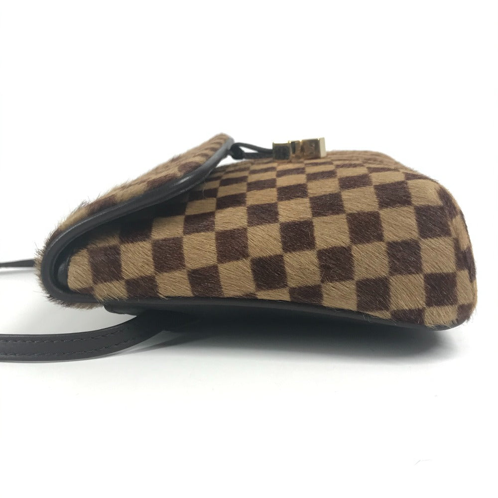 LOUIS VUITTON M92130 Damier Sauvage Gazelle Shoulder Bag, Crossbody Pochette, Flap, Pony/Leather, Brown Ebene Leather, Women's