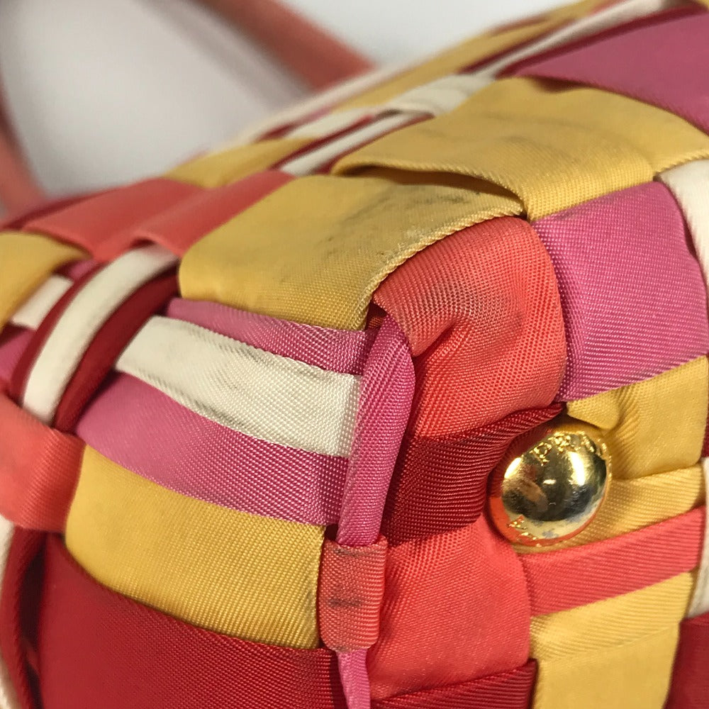 PRADA 編み込み ロゴ トライアングルロゴ 三角ロゴ プレート カバン トートバッグ ハンドバッグ ナイロン ユニセックス ピンク