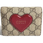 GUCCI 648848 GG Supreme Heart Logo Compact Wallet, Bifold Wallet, GG Supreme Canvas, Unisex, Beige
