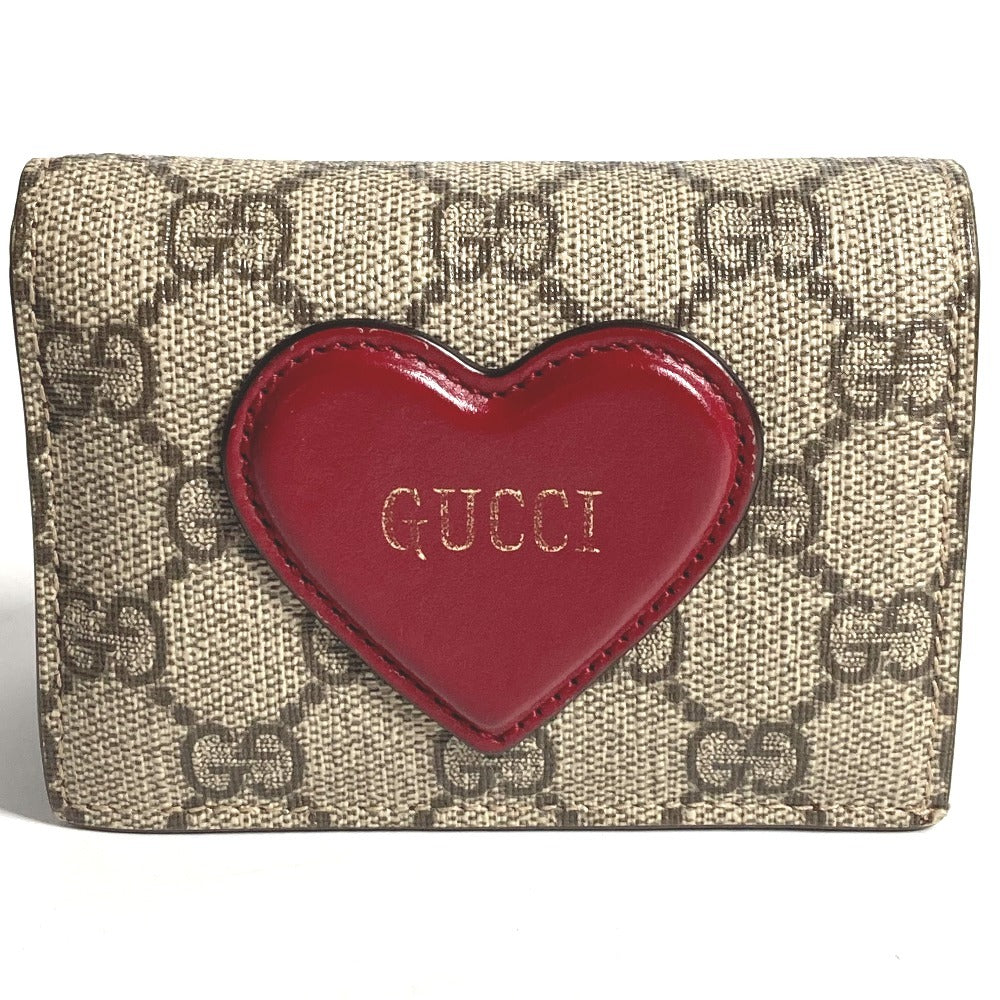 GUCCI 648848 GG Supreme Heart Logo Compact Wallet, Bifold Wallet, GG Supreme Canvas, Unisex, Beige