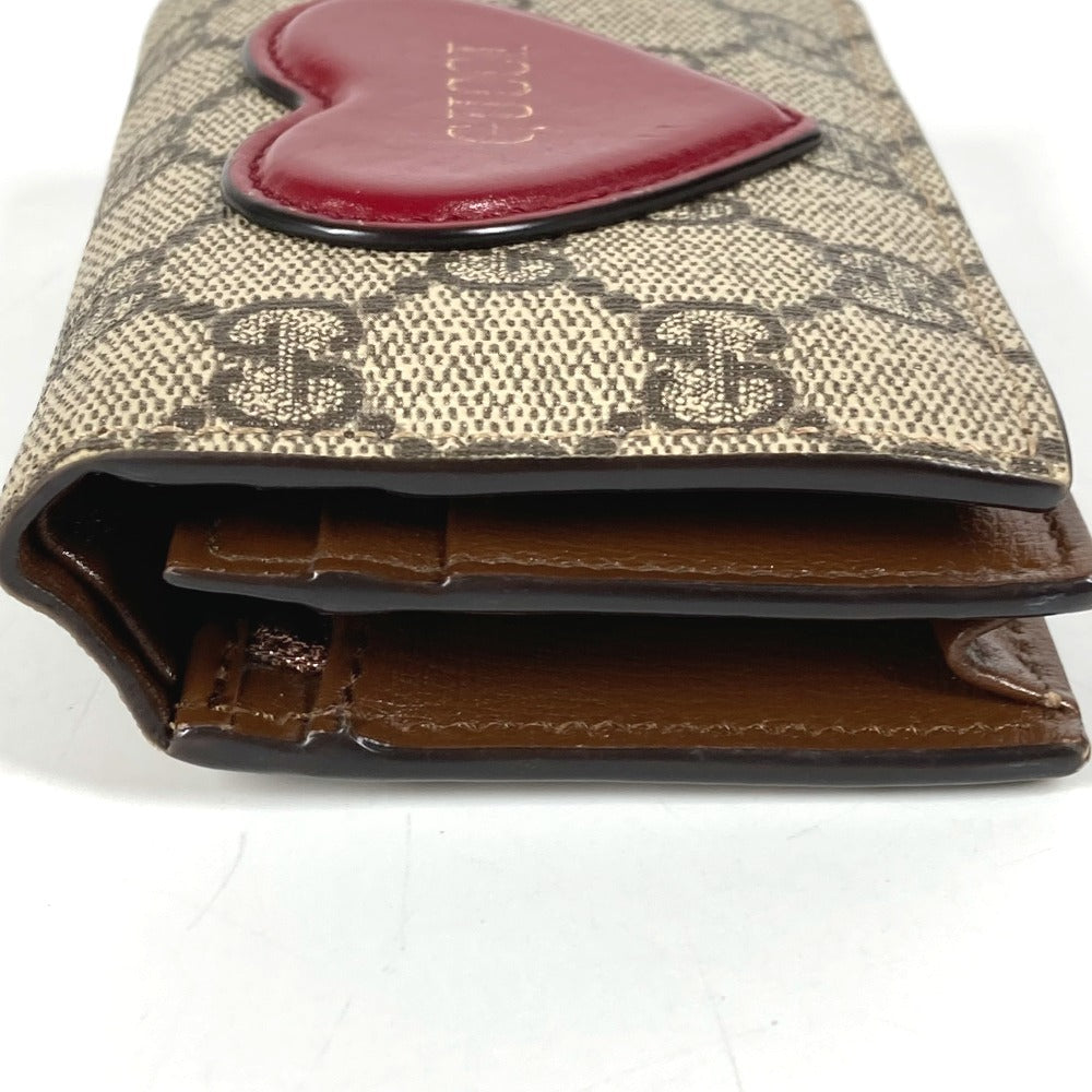 GUCCI 648848 GG Supreme Heart Logo Compact Wallet, Bifold Wallet, GG Supreme Canvas, Unisex, Beige
