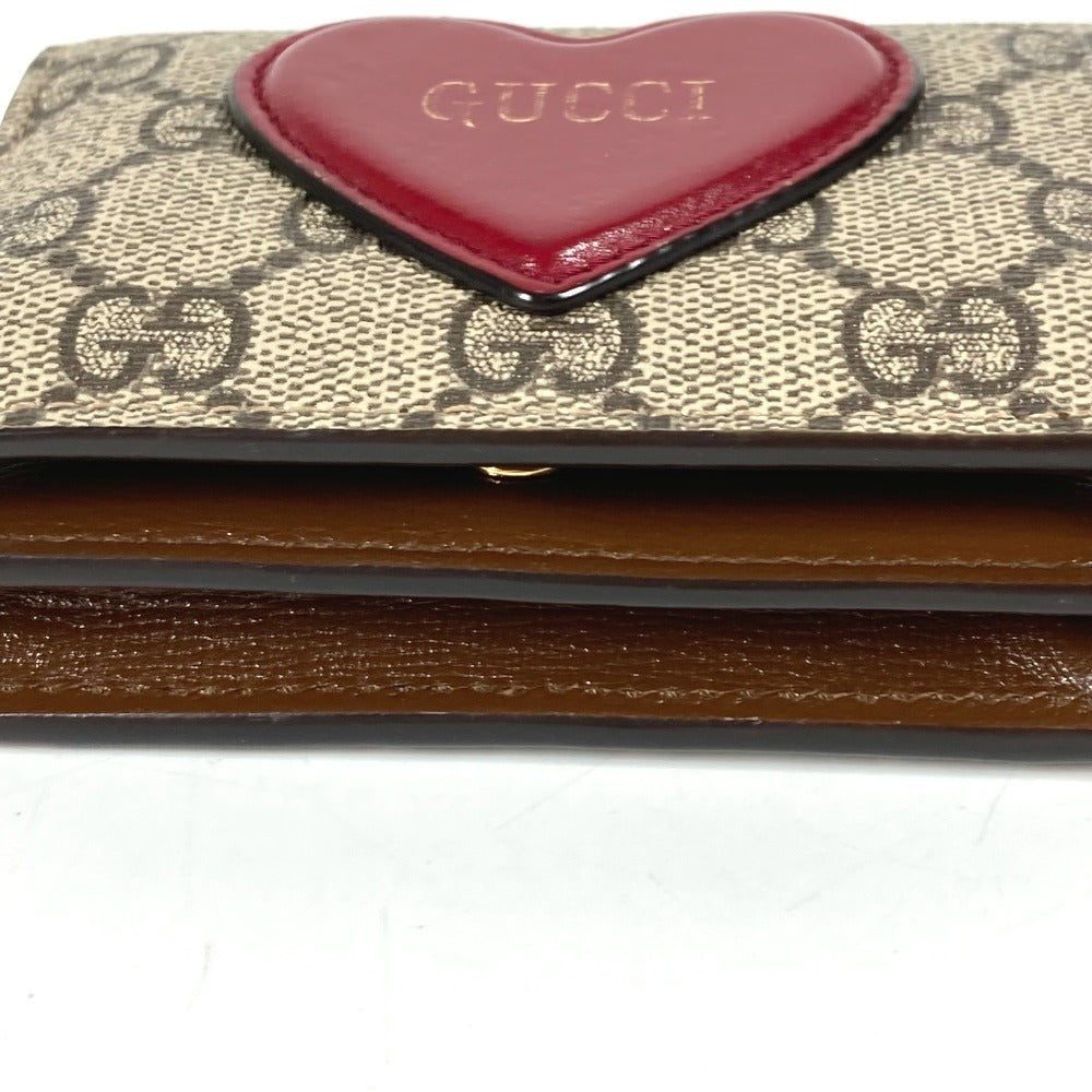 GUCCI 648848 GG Supreme Heart Logo Compact Wallet, Bifold Wallet, GG Supreme Canvas, Unisex, Beige