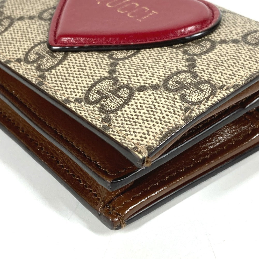 GUCCI 648848 GG Supreme Heart Logo Compact Wallet, Bifold Wallet, GG Supreme Canvas, Unisex, Beige
