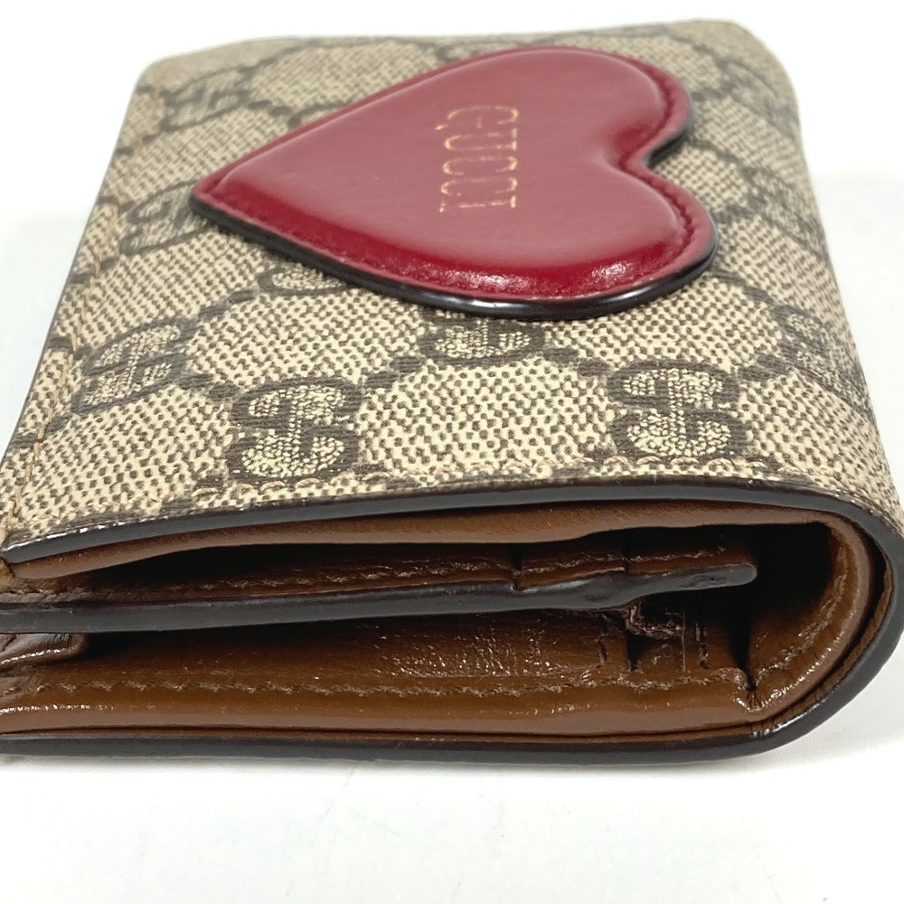 GUCCI 648848 GG Supreme Heart Logo Compact Wallet, Bifold Wallet, GG Supreme Canvas, Unisex, Beige