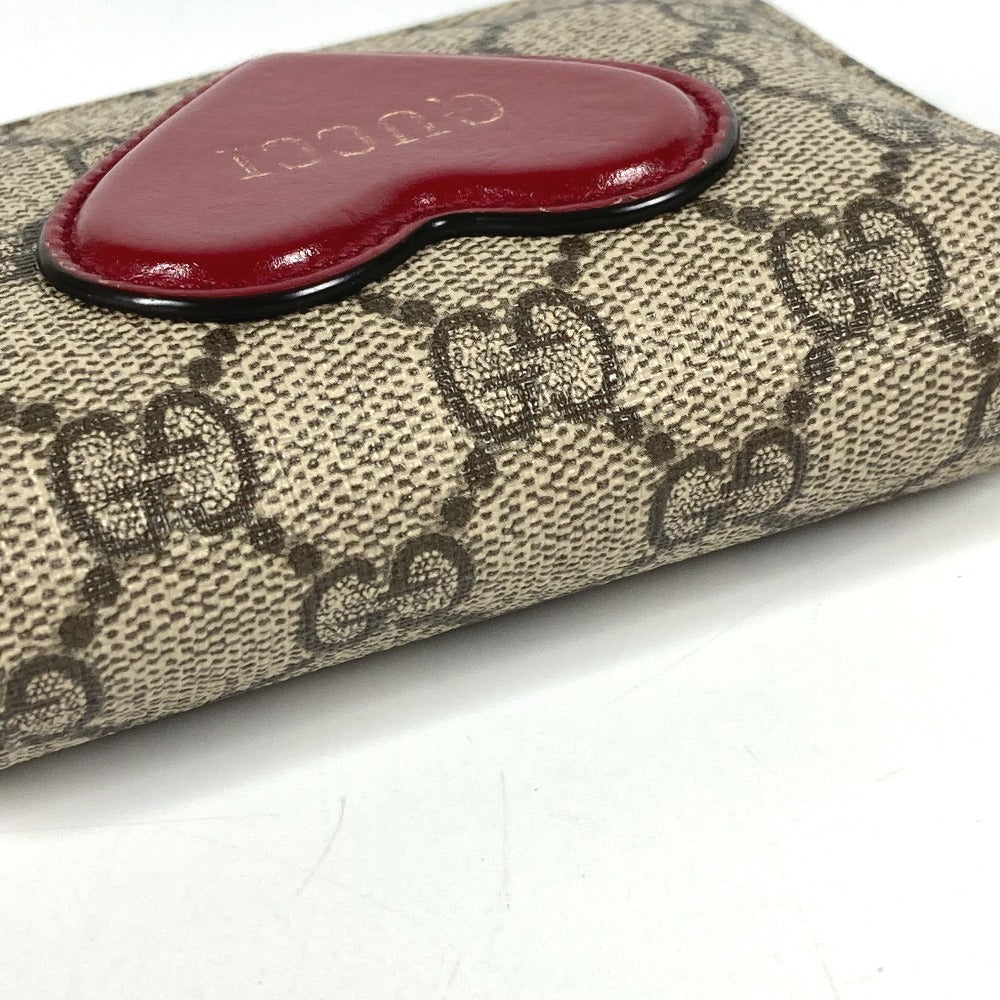 GUCCI 648848 GG Supreme Heart Logo Compact Wallet, Bifold Wallet, GG Supreme Canvas, Unisex, Beige